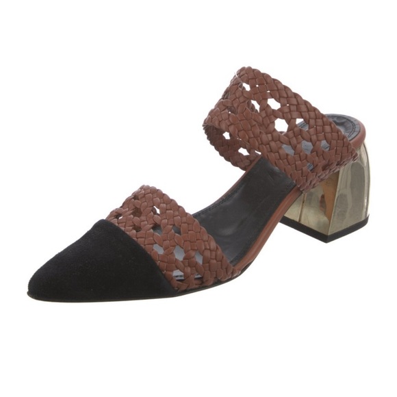 Souliers Martínez suede/ leather Brown and Black mules. 2.75” heels - size 7 - Picture 2 of 10